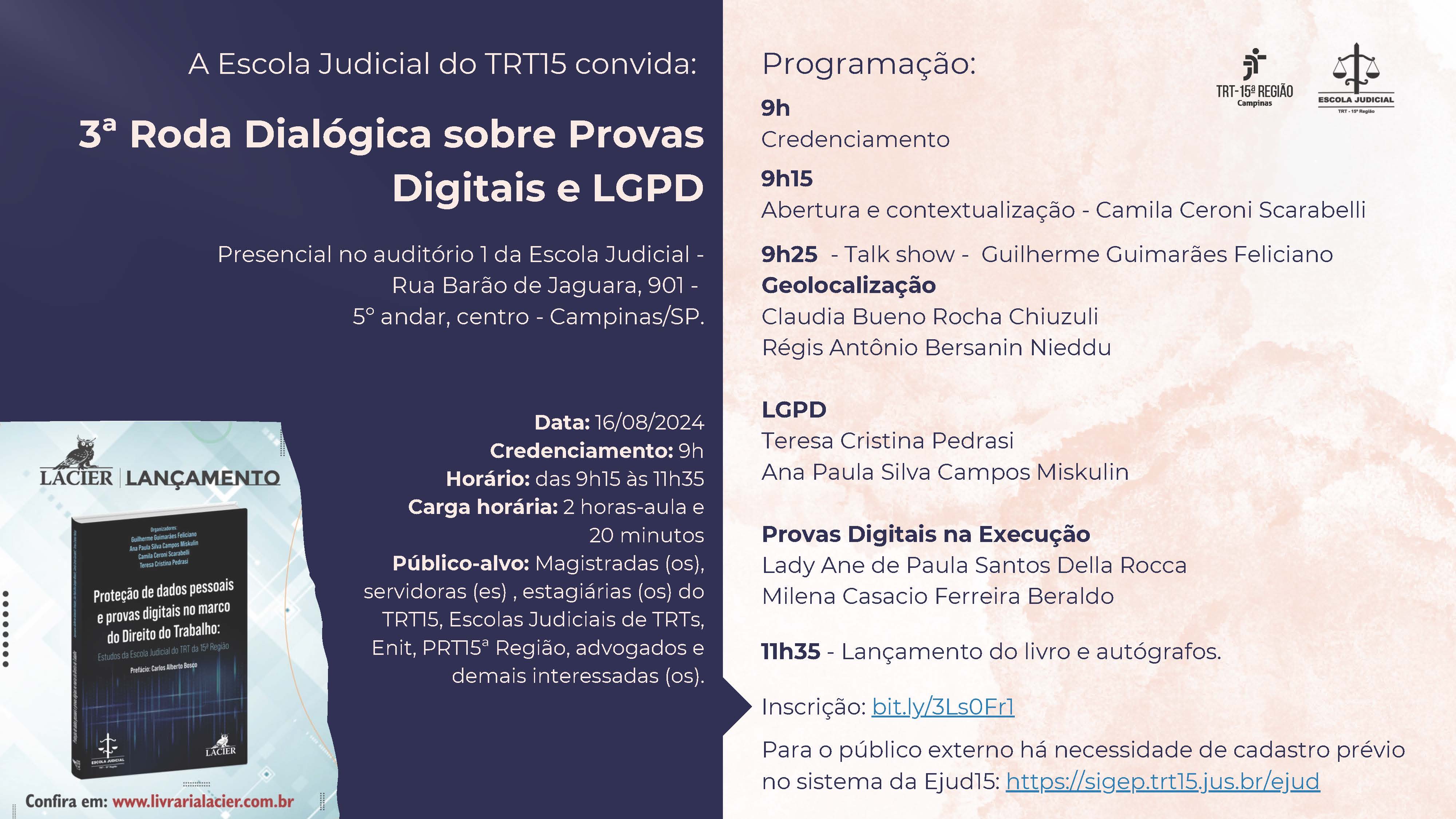 3ª Roda Dialógica sobre Provas Digitais e LGPD - 16 de agosto de 2024 das 9h às 11h35