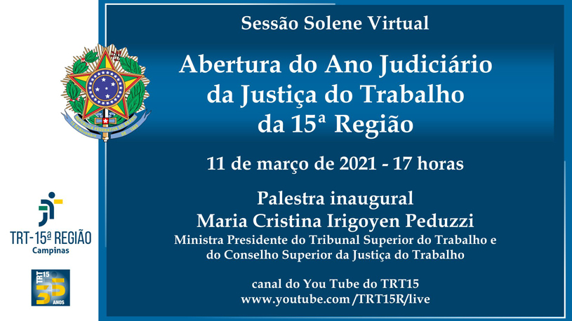Abertura do Ano Judiciário será online com palestra da ministra Maria Cristina Peduzzi