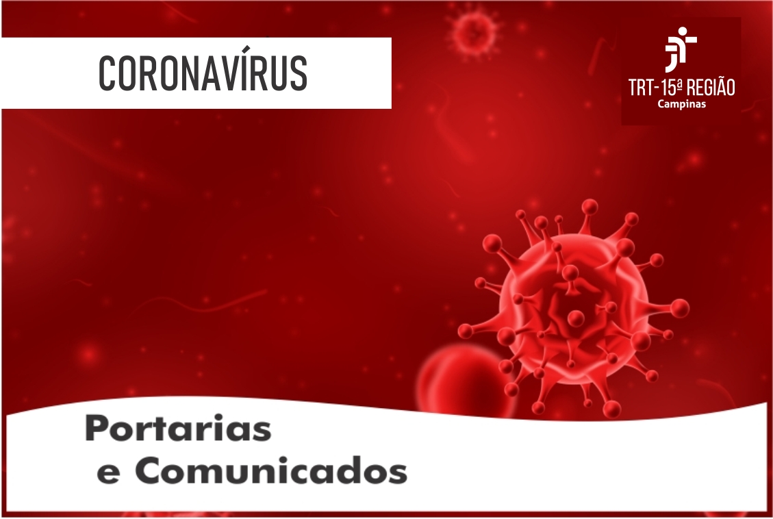 imagem do coronavírus em fundo vermelho com os dizeres portarias e comunicados