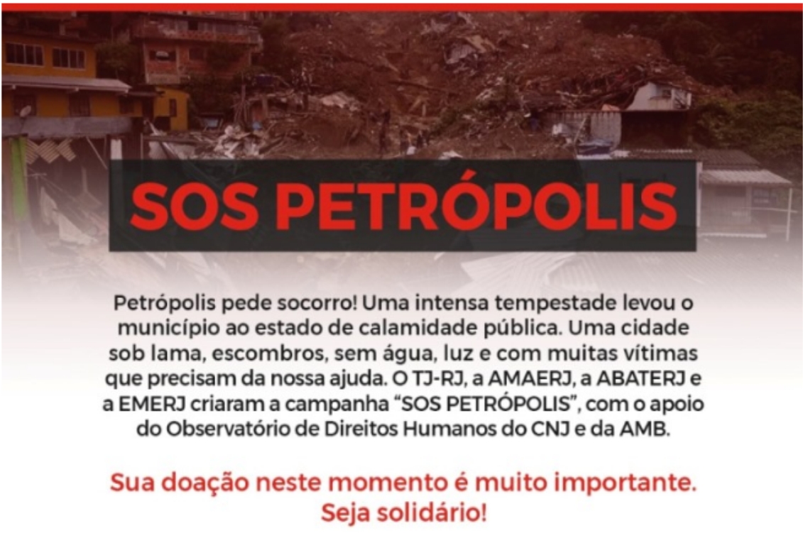 TRT-15 divulga campanha solidária SOS Petrópolis
