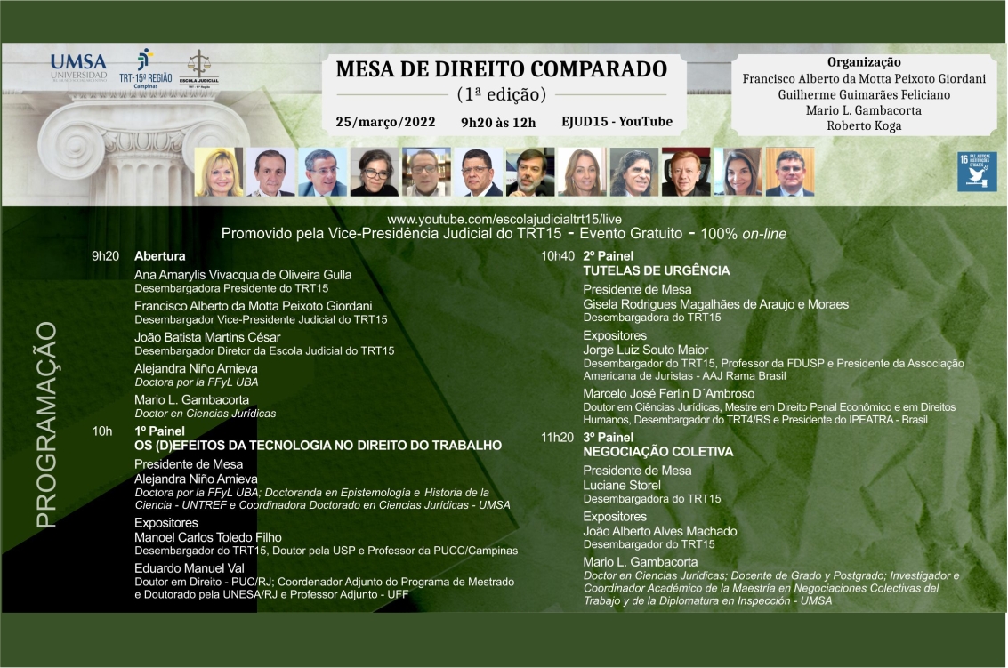 Mesa de Direito Comparado aborda sistemas jurídicos do Eixo Brasil/ Argentina nesta sexta  
