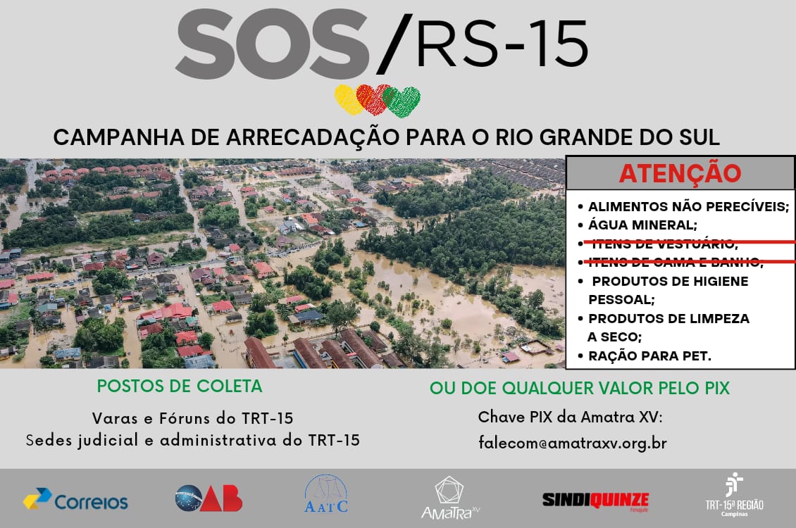 TRT-15 segue na campanha SOS/RS-15 com suspensão de coleta de roupas