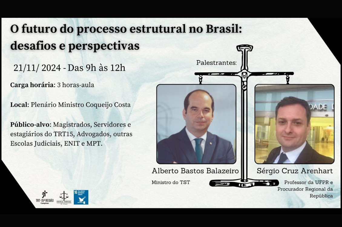 quadro de fundo preto com card branco estilizado e fotos dos palestrantes, trazendo informações de serviço do evento