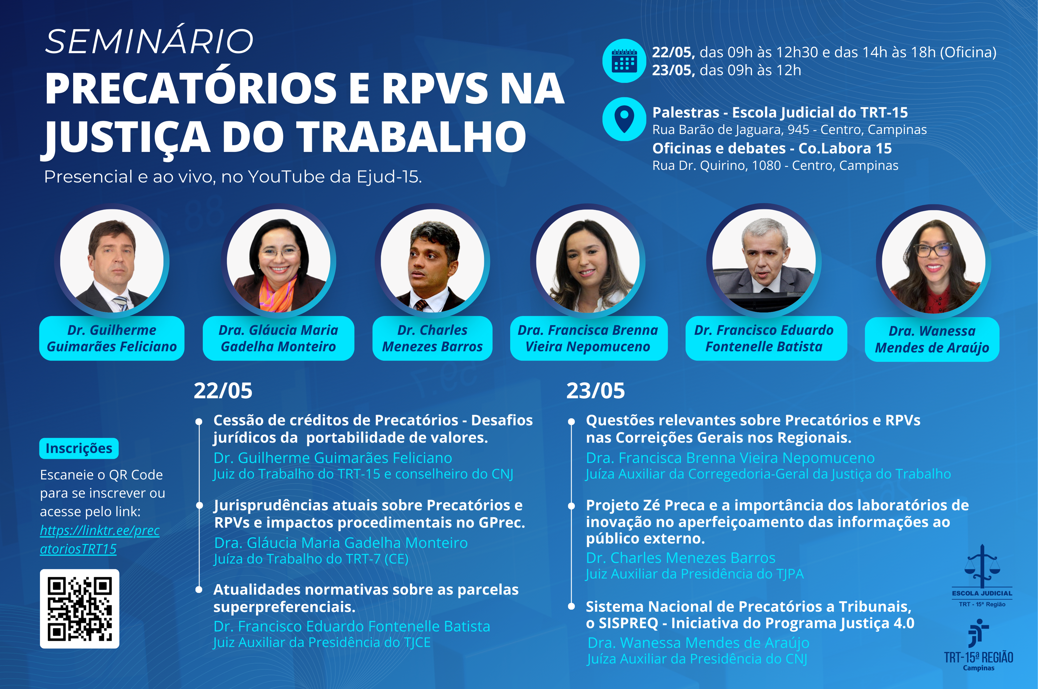 #ParaTodosVerem: banner com fundo azul, contendo fotos dos palestrantes e informações sobre o evento