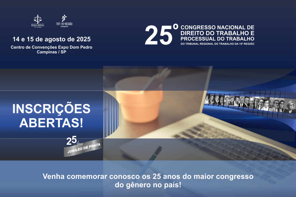 quadro azul com dados do evento escrito em branco e fotos pequenas em preto e branco dos palestrantes, à direita da tela. No centro, um notebook