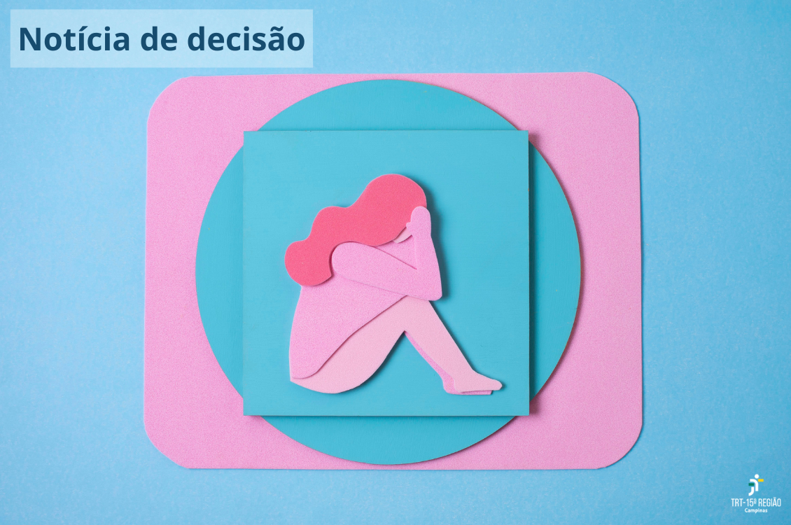 quadro azul claro com arranjo de papel em rosa e azul exibe uma mulher chorando