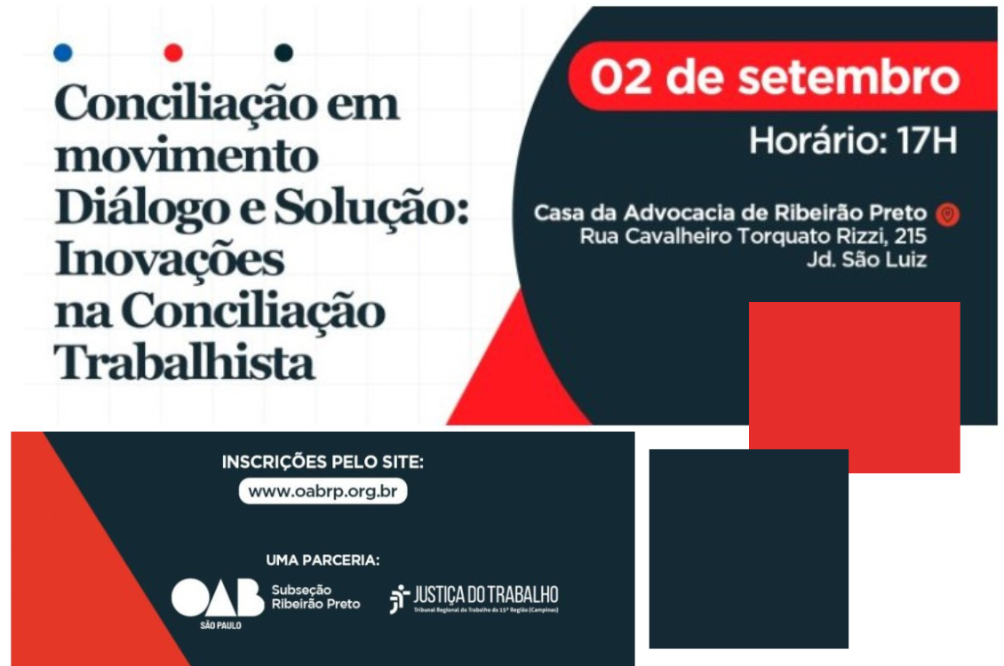 quadro com grafismos em preto, vermelho e branco com informações sobre a programação