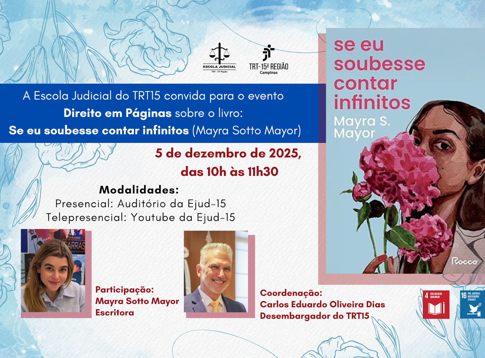 #ParaTodosVerem: banner com fundo branco e azul, contendo informações sobre o evento