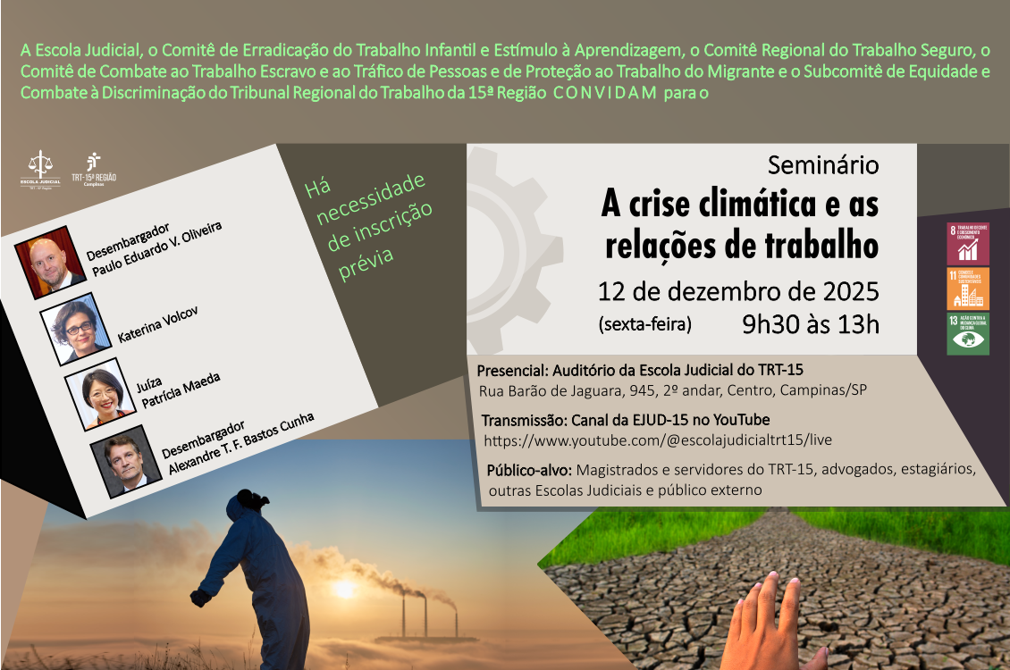 banner com informações sobre o evento, fotos dos palestrantes e cenas de meio ambiente