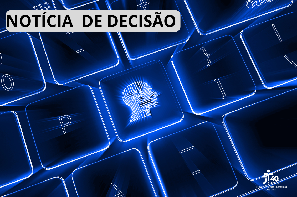Imagem de um teclado em tons de azul neon, com destaque para uma tecla central exibindo o perfil de uma cabeça formada por circuitos, simbolizando inteligência artificial.