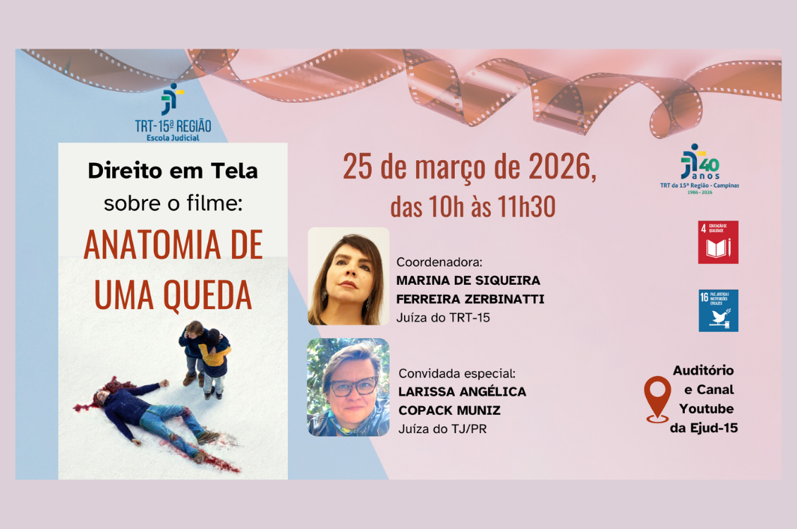 quadro lilás e azul com dados do evento e foto dos palestrantes