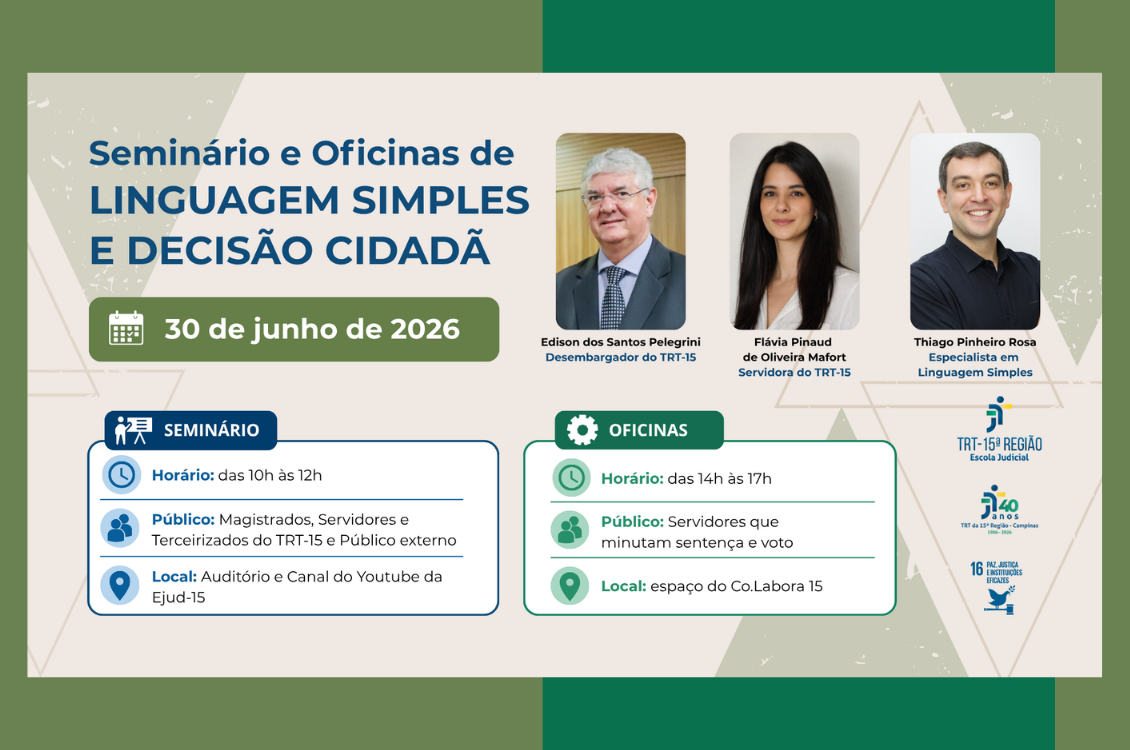 Banner explicativo do evento em tons de verde e azul, com fotos dos palestrantes