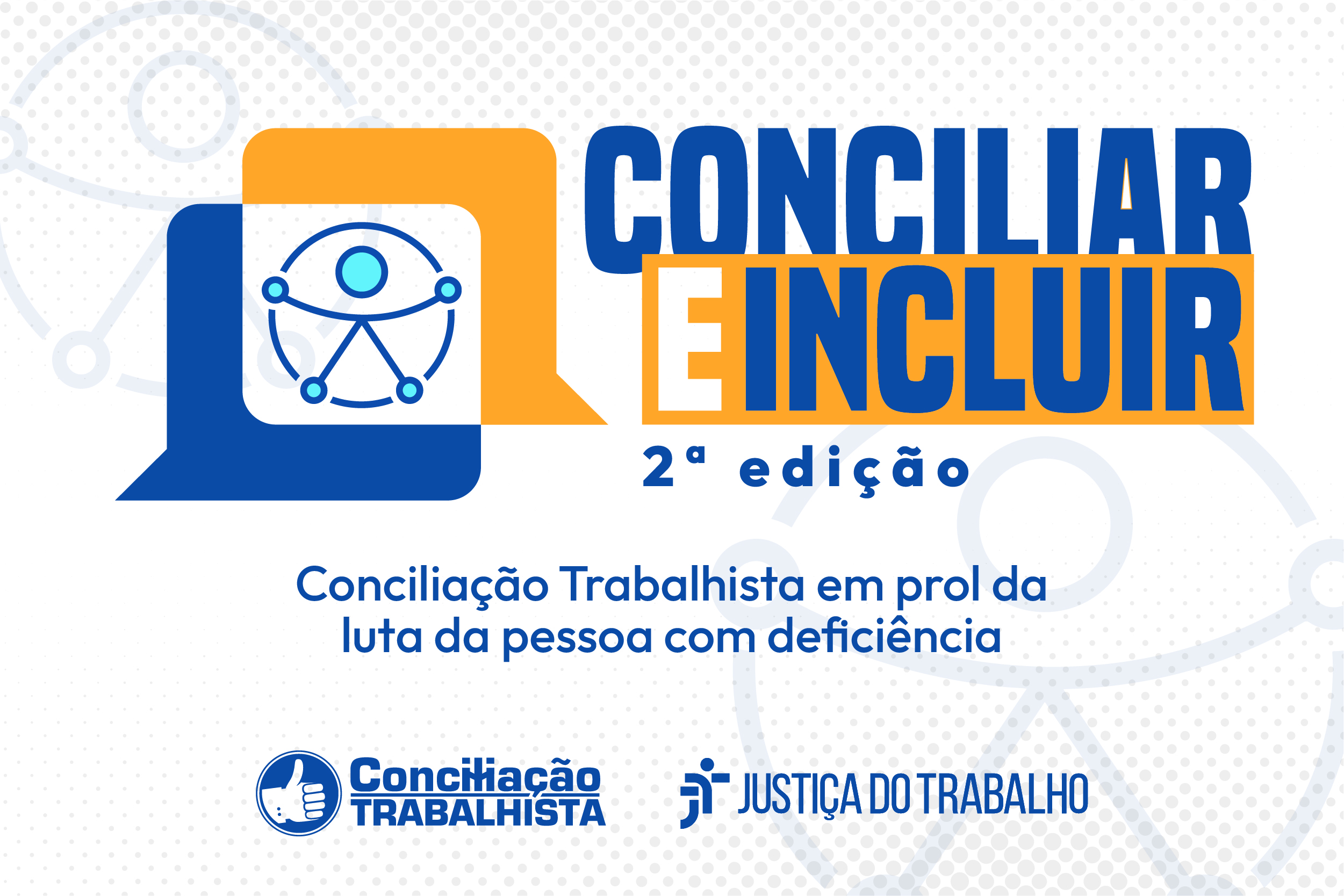 banner alusivo ao evento em tons de azul, branco e laranja com o logotipo PCD