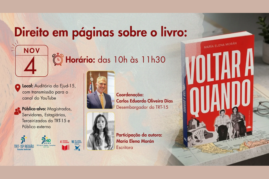 banner informativo sobre o evento com foto do livro e dos palestrantes