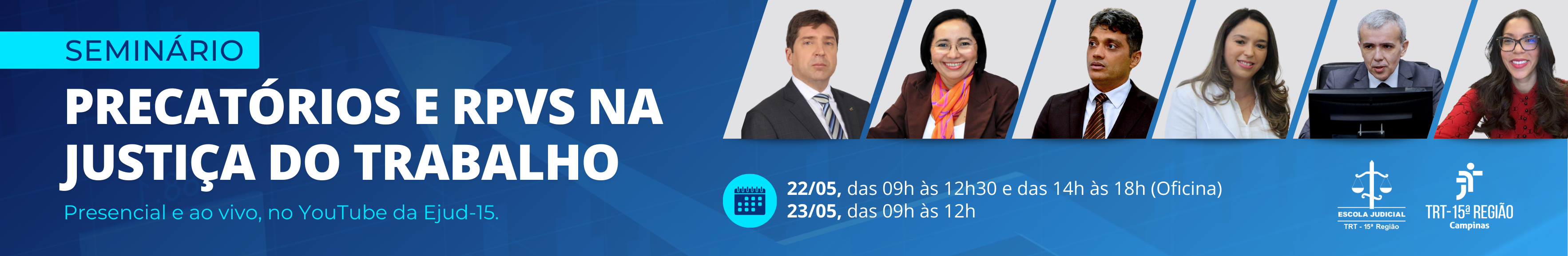 banner com dados sobre o seminário e as fotos dos palestrantes