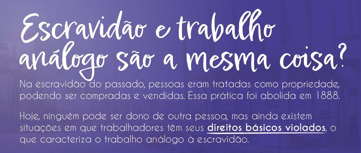 "quadro de fundo azul com texto em branco, trazendo informações sobre escravidão e trabalho"
