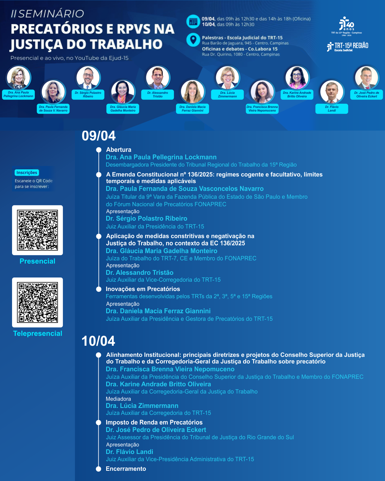 "folder eletrônico com a programação e QR Code para inscrição"