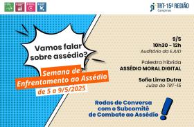 imagem com a programação alusiva ao evento "Vamos Falar sobre Assédio"