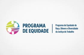 quadro cinza com o logotipo e o nome do programa de equidade da Justiça do Trabalho