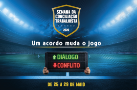 imagem de fundo azul escuro com estádio de futebol iluminado, placa de substituição com as palavras diálogo em verde (seta para cima) e conflito em vermelho (seta para baixo); e os dados da campanha: slogan e data do evento