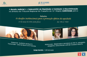 quadro bege e verde com dados do evento, fotos de mulheres e foto da palestrante e mediadora em grafismos 