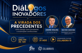 Banner  de fundo azul escuro explicativo do evento com fotos dos interlocutores