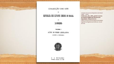 Capa da Coleção das Leis da República dos Estados Unidos do Brasil de 1925 (Volume 1), contendo os Atos do Poder Legislativo.