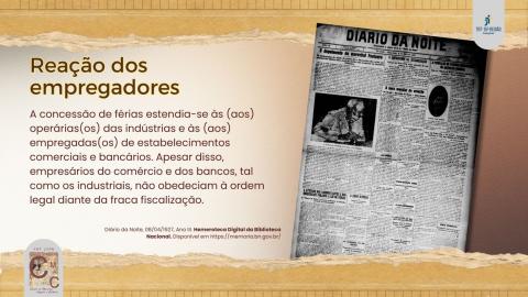 Página do jornal “Diário da Noite”, de 1927, que destaca o não cumprimento da Lei de Férias por parte de empregadores.