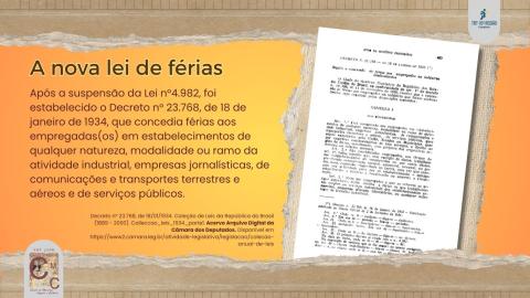Imagem da página do Decreto n° 23.768 de 1934, que estabeleceu uma nova lei de férias.