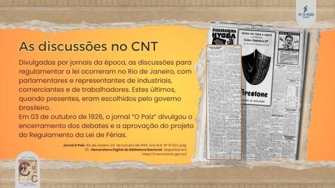 Página do Jornal “O Paíz”, de 1926, com informações sobre as discussões para regulamentar a Lei de Férias.