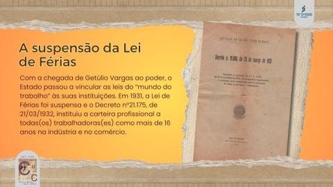 Imagem da capa do Decreto n° 19.808 de 1931 que suspendeu a Lei de Férias de 1925. 