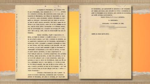À esquerda, a terceira página da petição inicial do processo n°174 de 1950, autuado na então Comarca de Araraquara. À direita, a última página. Ambas datilografadas e com registros manuscritos.