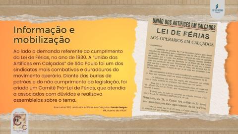 Exemplo de resistência de trabalhadores: A união dos artífices em calçados defendia a Lei de Férias em panfleto da década de 1930.