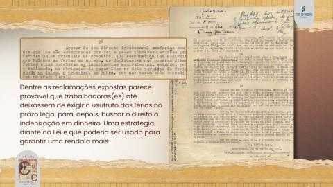 À direita, primeira página da petição inicial do processo n°1 de 1963 da Junta de Conciliação e Julgamento de Piracicaba. À direita, texto e destaque do trecho que indicam estratégias no uso da lei por trabalhadores.