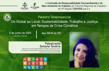 quadro verde com detalhes do evento e foto da palestrante