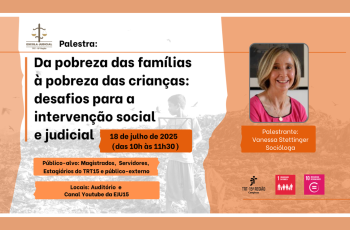 quadro de fundo salmão com dados do evento e foto da palestrante