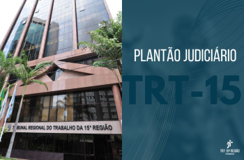 imagem da fachada da sede do TRT15 e ao lado, o texto " Plantão Judiciário TRT-15"