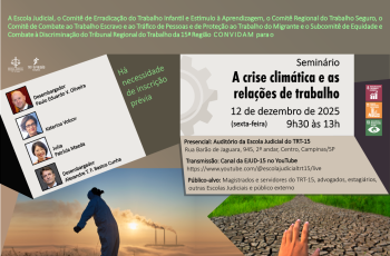 banner com informações sobre o evento, fotos dos palestrantes e cenas de meio ambiente