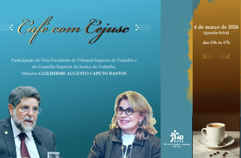 Banner do evento com a imagem da presidente do TRT 15 e do vice-presidente do TST