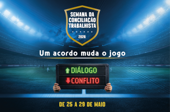 imagem de fundo azul escuro com estádio de futebol iluminado, placa de substituição com as palavras diálogo em verde (seta para cima) e conflito em vermelho (seta para baixo); e os dados da campanha: slogan e data do evento