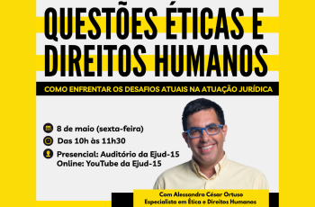 banner em amarelo e preto, com dados do evento e foto do palestrante