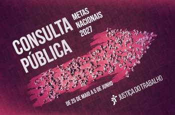 Arte sobre a consulta pública metas nacionais 2027, de 25 de maio a 5 de junho. imagem aérea de pessoas formando uma seta ascendente, com fundo vinho e área da seta em tom mais claro