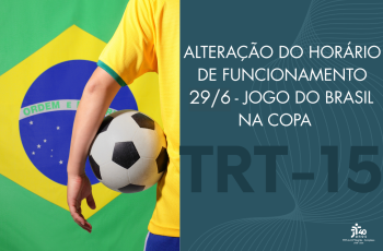 imagem com bandeira do Brasil e metade do dorso de um jogador de futebol com a bola e a informação sobre horário especial para 29/6