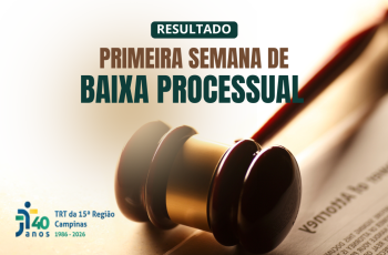 Bannera de um martelo com dizeres de resultado baixa processual.