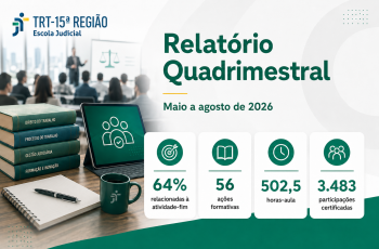 imagem em verde e branco, com livros e professor dando aula e dados do relatório quadrimestral