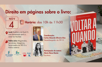 banner informativo sobre o evento com foto do livro e dos palestrantes